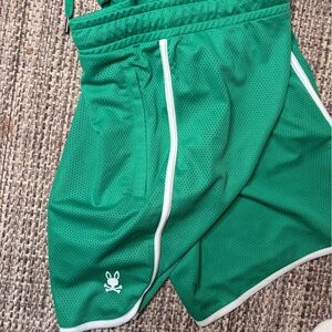 Psycho Bunny Green Mesh Athletic Shorts with White Trim